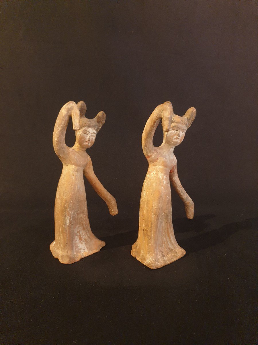 China - Pair Of Tang Dynasty Dancers - 24 Cm - Certificate-photo-2