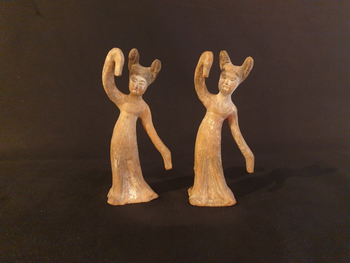 Chine - Paire De Danseuses Dynastie Tang - 24 Cm - Certificat-photo-3