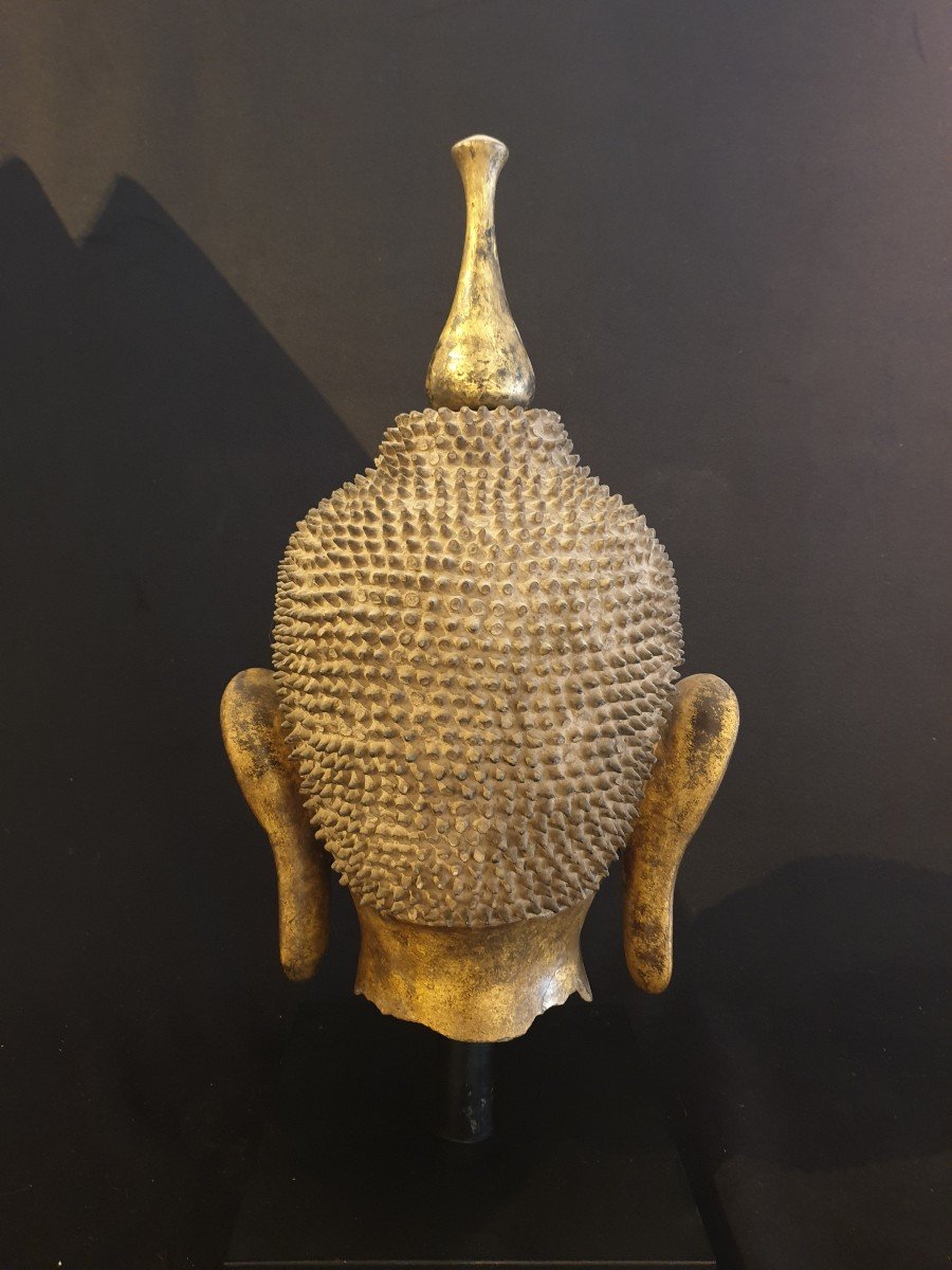 Birmanie - Tête De Bouddha En Laque Sèche Dorée - 51 Cm-photo-4