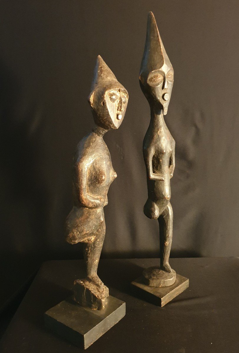 West Africa - Pair Of One-legged Fetishes - 40 & 47 Cm-photo-2