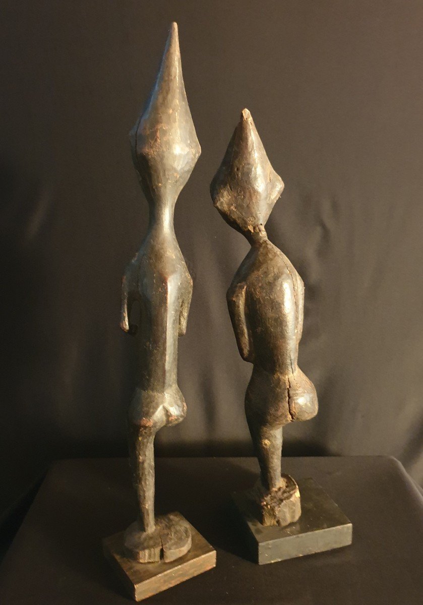 West Africa - Pair Of One-legged Fetishes - 40 & 47 Cm-photo-3