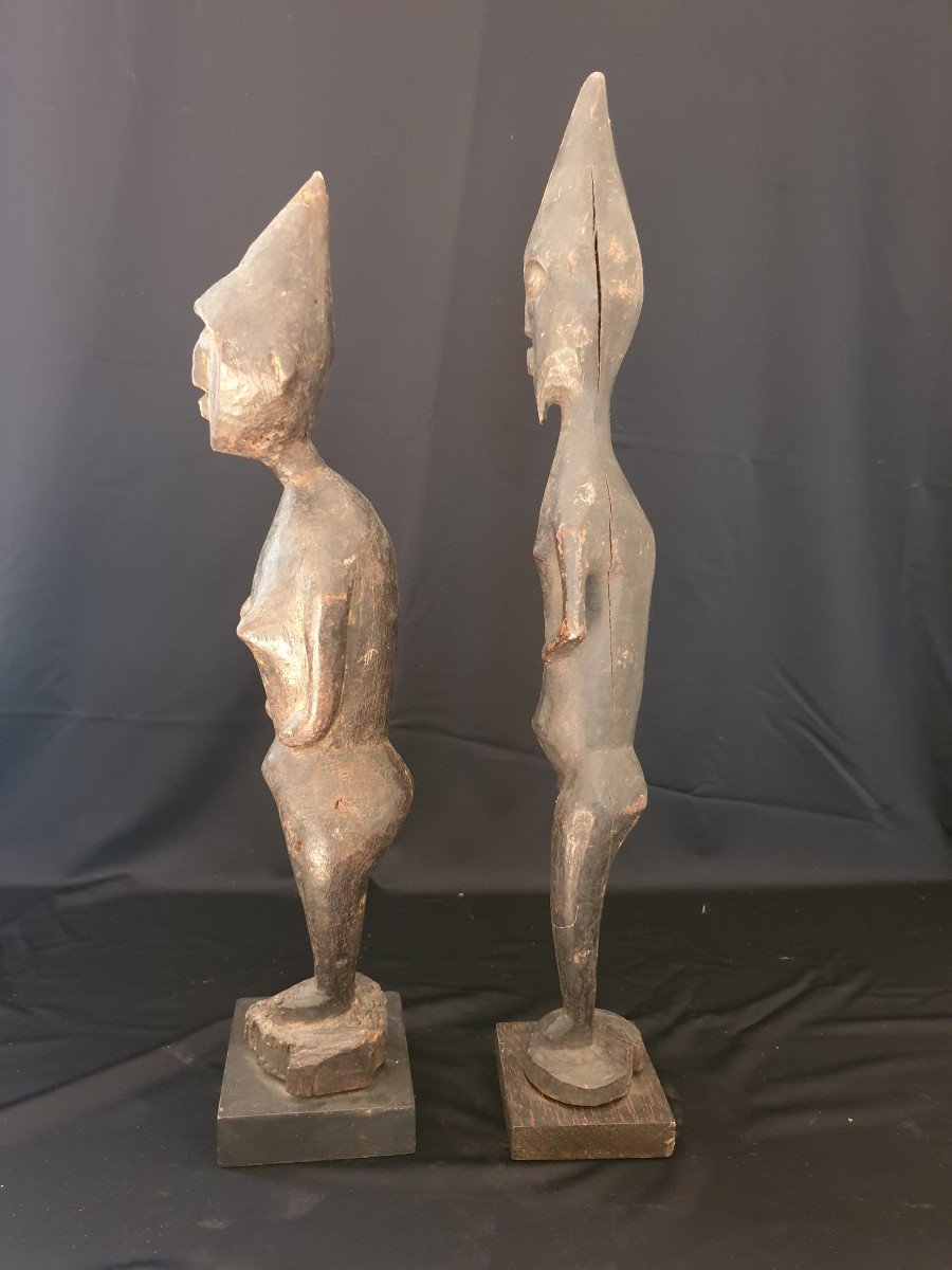 West Africa - Pair Of One-legged Fetishes - 40 & 47 Cm-photo-4