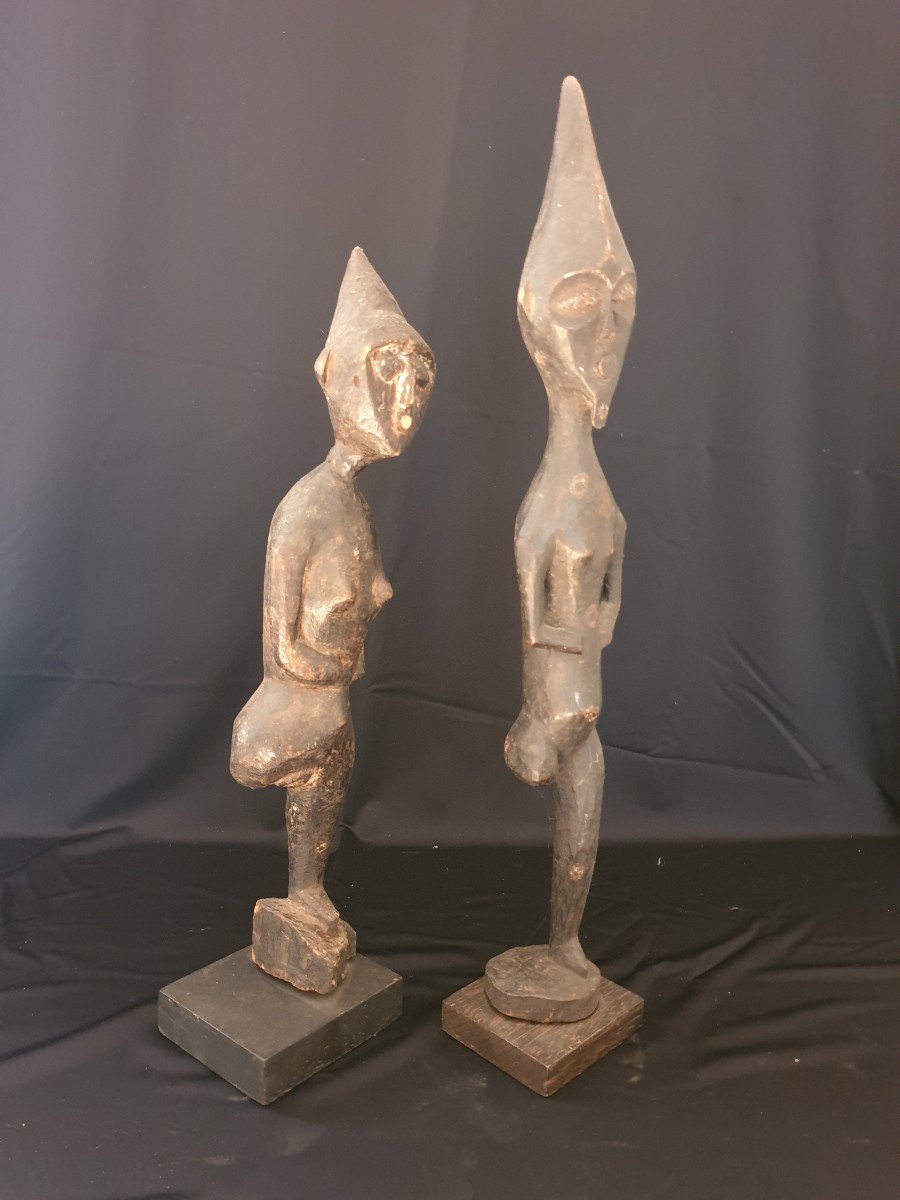 West Africa - Pair Of One-legged Fetishes - 40 & 47 Cm-photo-2