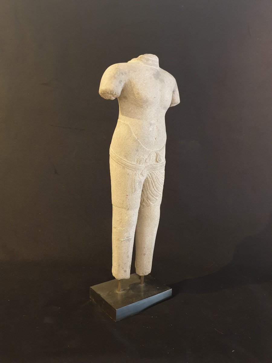 Cambodge - Torse Masculin En Grès - 56.5 Cm-photo-2