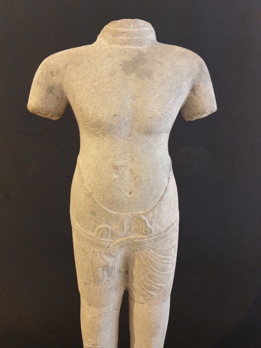 Cambodge - Torse Masculin En Grès - 56.5 Cm-photo-2