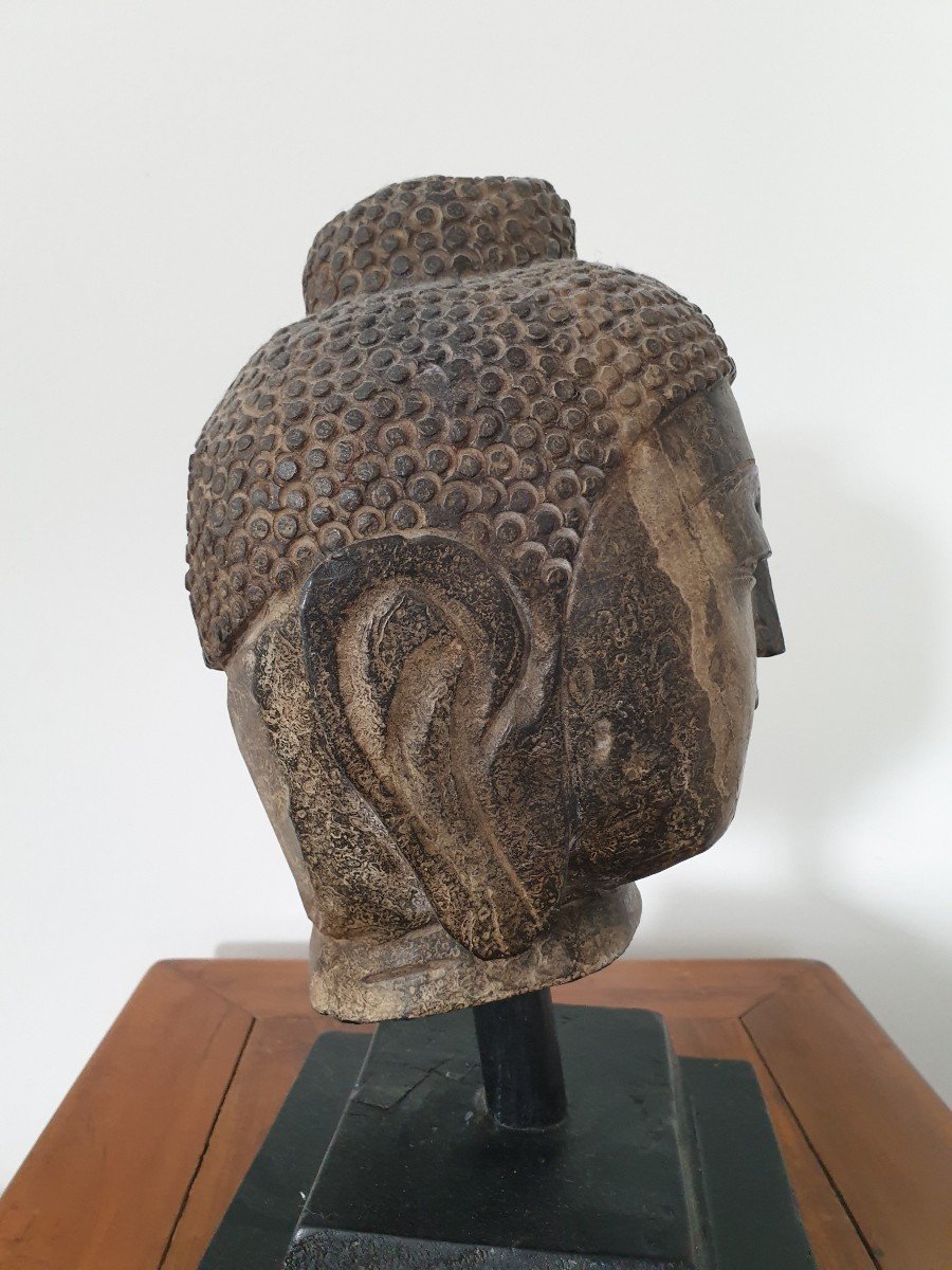 China - Stone Buddha Head - 26 Cm-photo-3