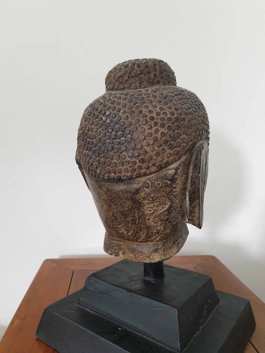 Chine - Tête De Bouddha En Pierre - 26 Cm-photo-4