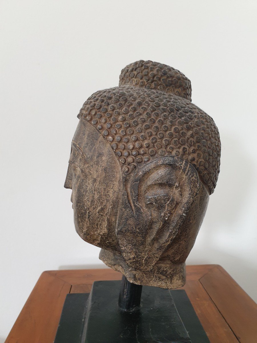 China - Stone Buddha Head - 26 Cm-photo-2