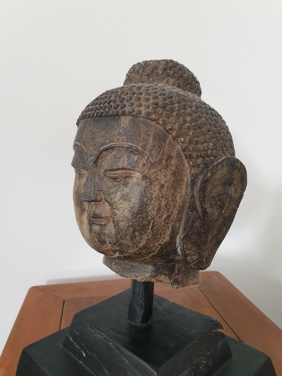 Chine - Tête De Bouddha En Pierre - 26 Cm-photo-3