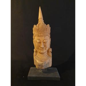 Thaïlande - Tête De Guanyin En Bois - 20ème