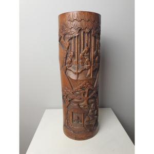 China - Carved Bamboo Bitong - 34 Cm