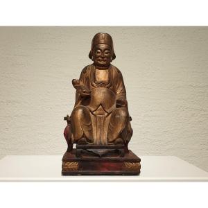 China - Seated Dignitary In Gilded Wood - 40 Cm