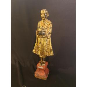 Thailand - Lacquered And Gilded Wooden Offering Bearer - 78 Cm