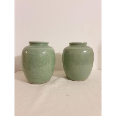 Chine - Paire De Vases  - 19 cm