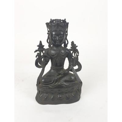 Bodhisattva En Bronze - Dynastie Qing - 23 Cm