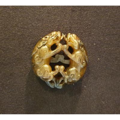 China - Hard Stone Pendant With Tigers Decor