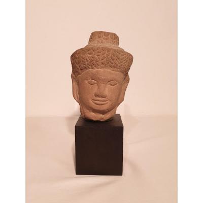 Khmer - Tête En Grès - 15 cm