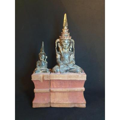 Burma - Double Buddha Shan - H 55 Cm