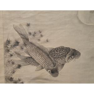 Japon - Grand Kakemono - Encre Sur Soie - H 210 Cm