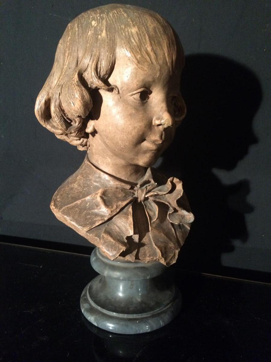 Gustave Deloye (1838-1899) Child's Head Of Terracotta-photo-3