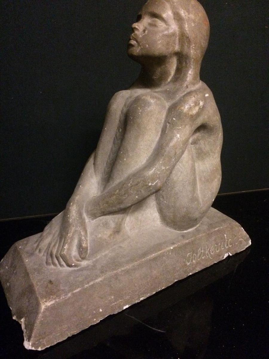 A. Joltkevitch(1872-1943)jeune Fille Assise ,sculpture Stuc , Ciment , Plâtre ?-photo-2