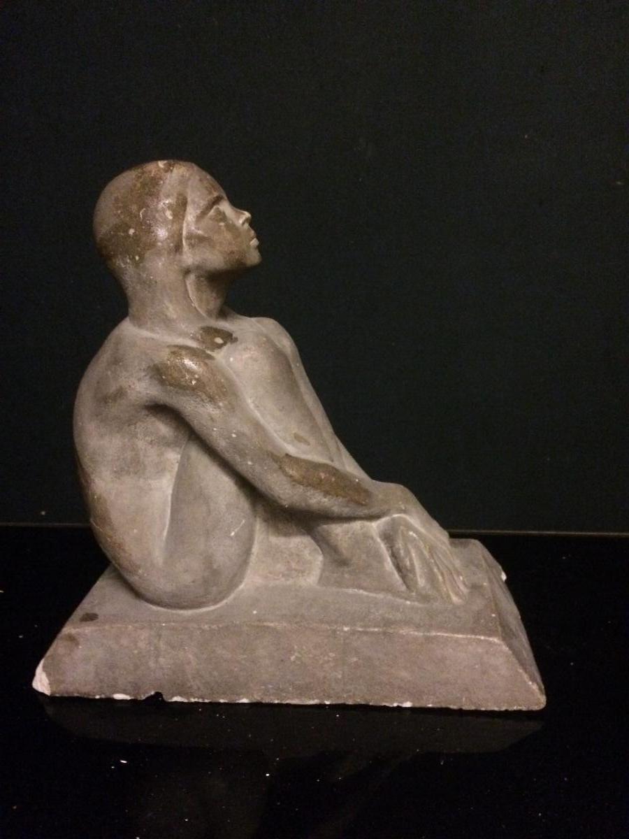 A. Joltkevitch(1872-1943)jeune Fille Assise ,sculpture Stuc , Ciment , Plâtre ?-photo-3