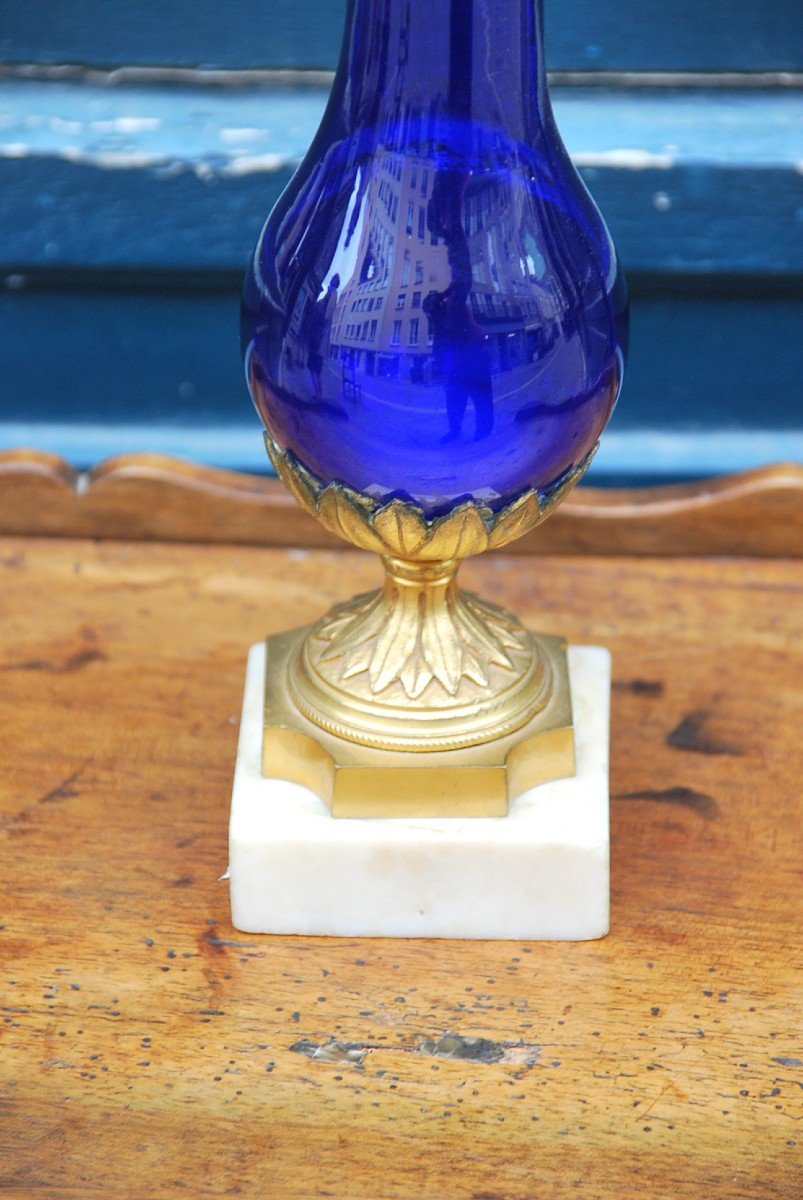 Vase En Verre Bleu Royal Du Creusot , époque Louis XVI-photo-2