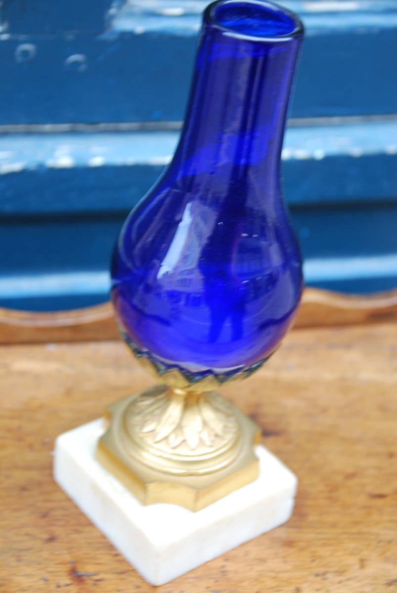 Vase En Verre Bleu Royal Du Creusot , époque Louis XVI-photo-2