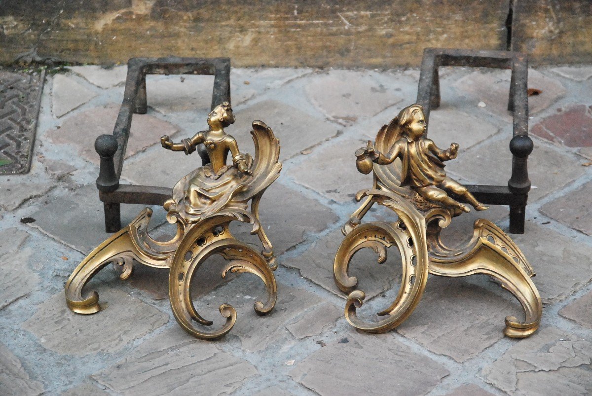 Pair Of Andirons In Louis XV Bronze-photo-2