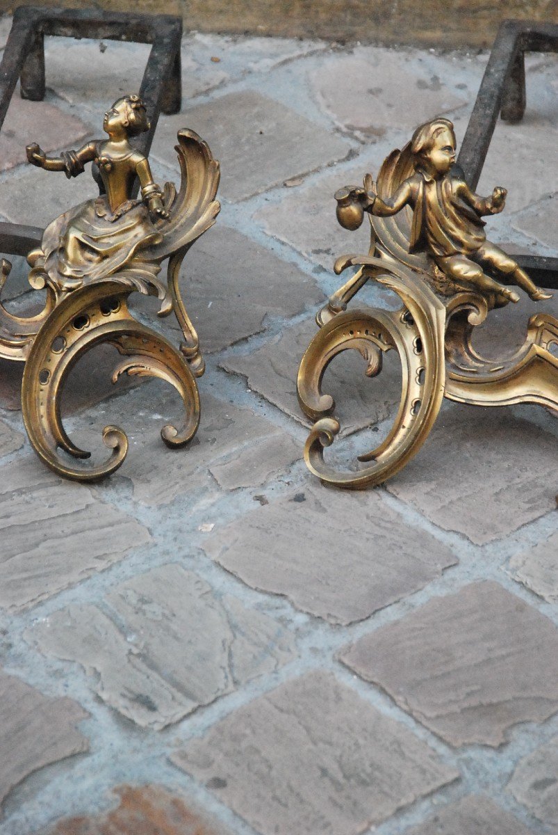 Pair Of Andirons In Louis XV Bronze-photo-3