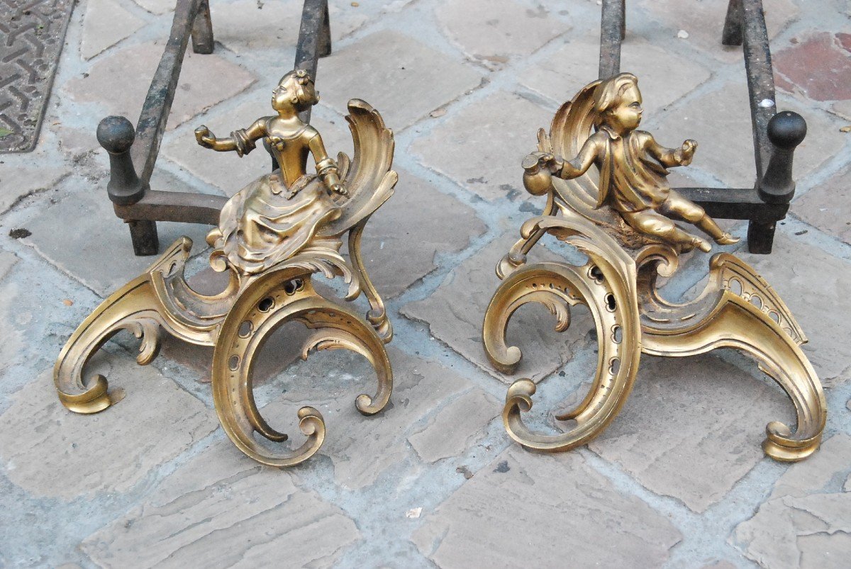 Paire De Chenets En Bronze Louis XV