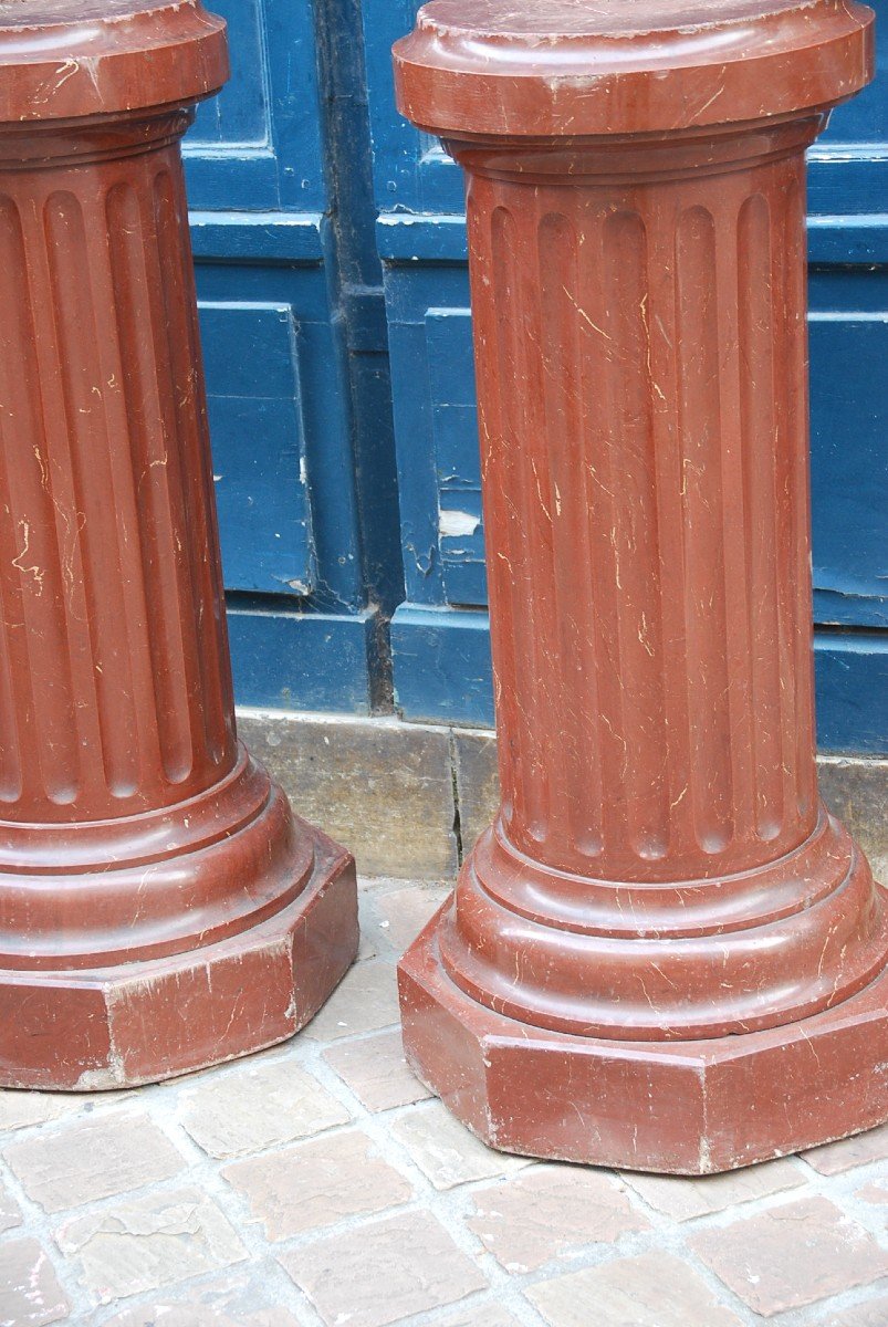 Pair Of Fluted Columns Royal Red Marble XIX-photo-2