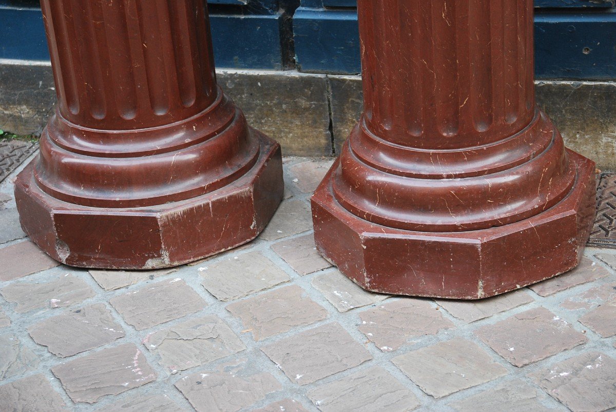 Pair Of Fluted Columns Royal Red Marble XIX-photo-3