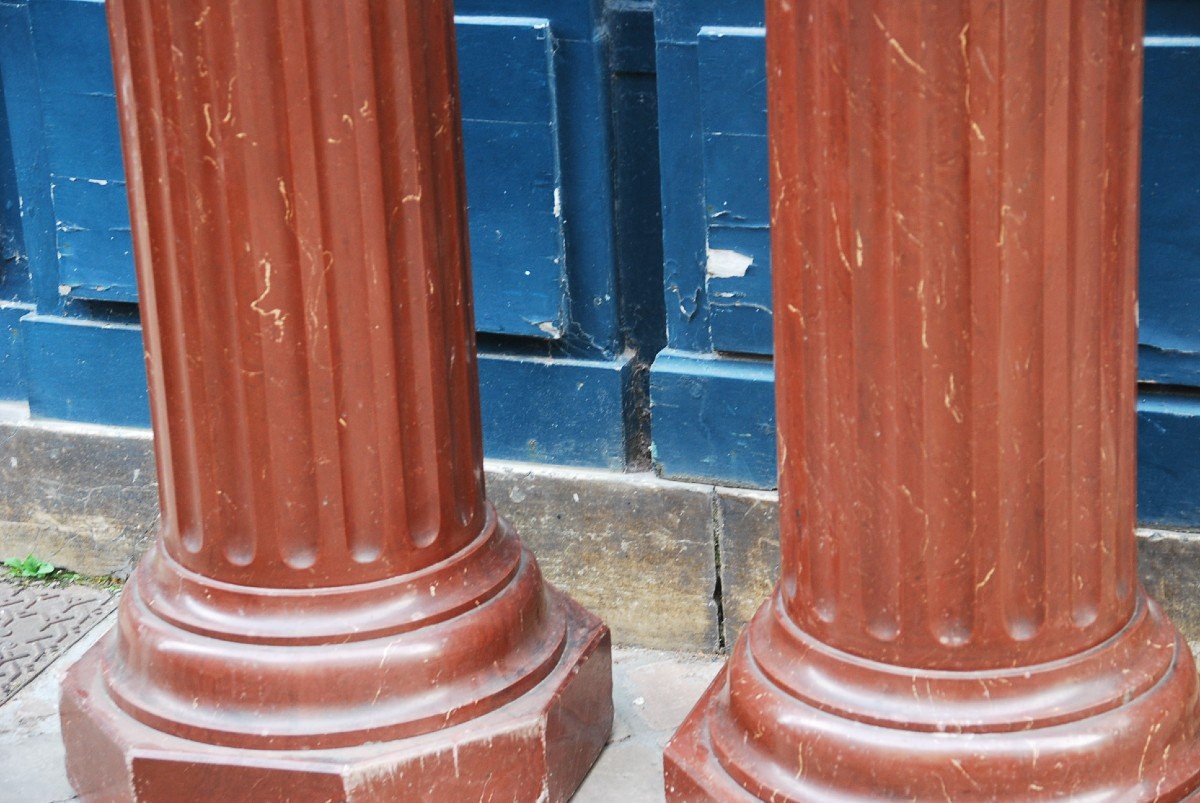 Pair Of Fluted Columns Royal Red Marble XIX-photo-4