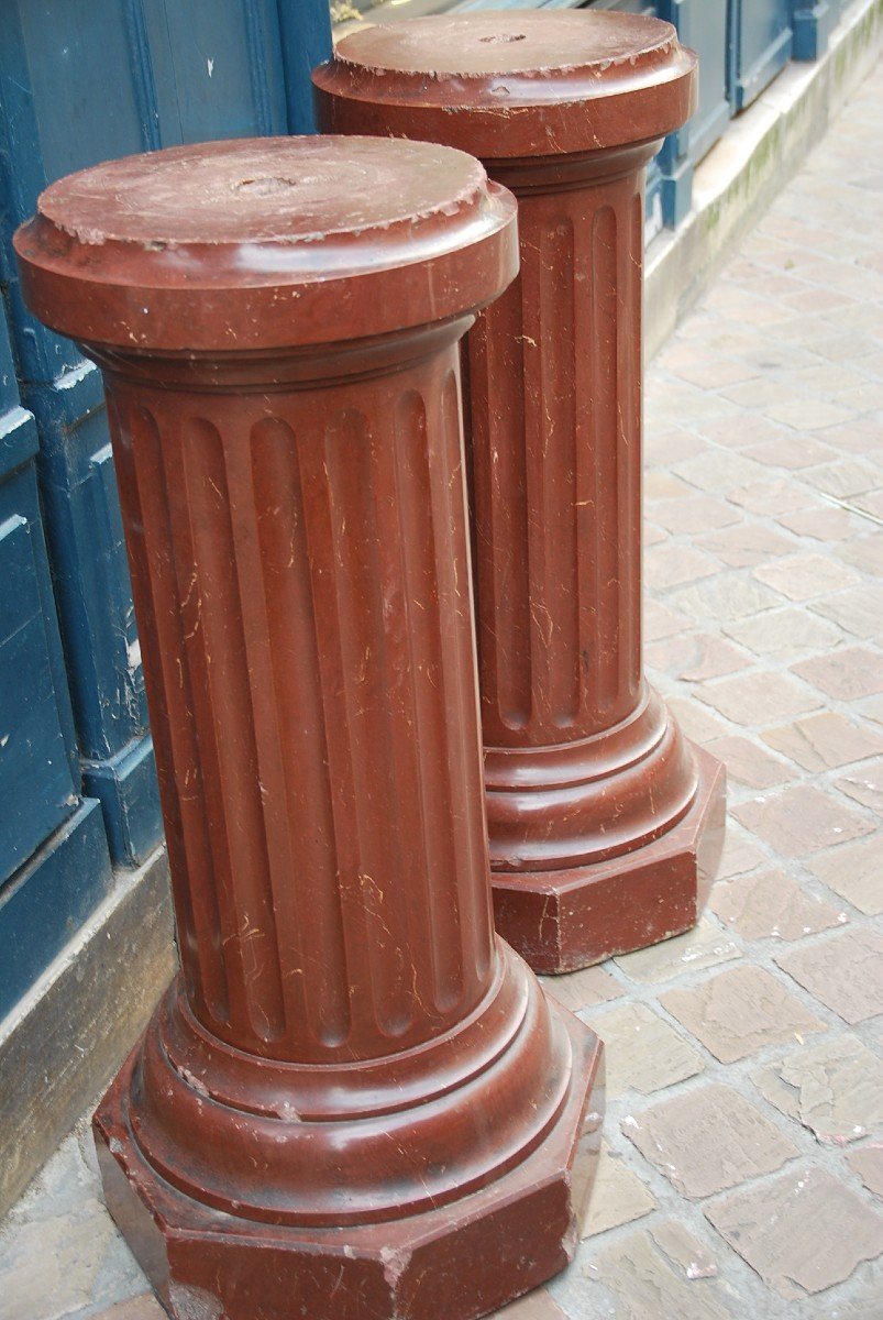 Pair Of Fluted Columns Royal Red Marble XIX-photo-1