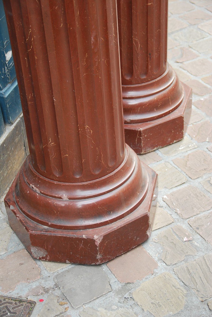 Pair Of Fluted Columns Royal Red Marble XIX-photo-2