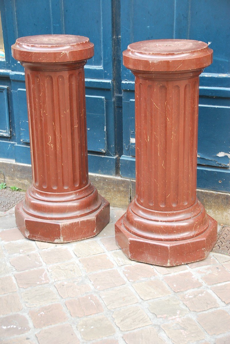 Pair Of Fluted Columns Royal Red Marble XIX-photo-3