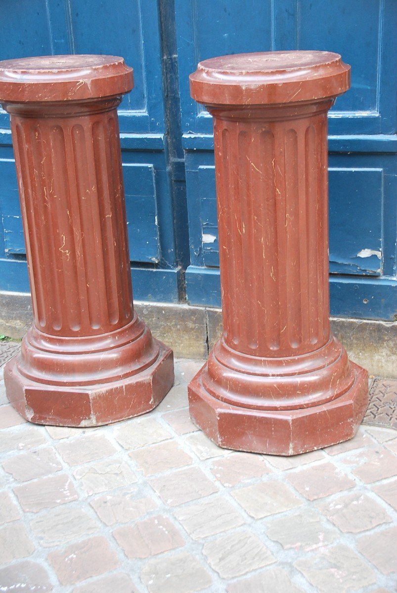 Pair Of Fluted Columns Royal Red Marble XIX