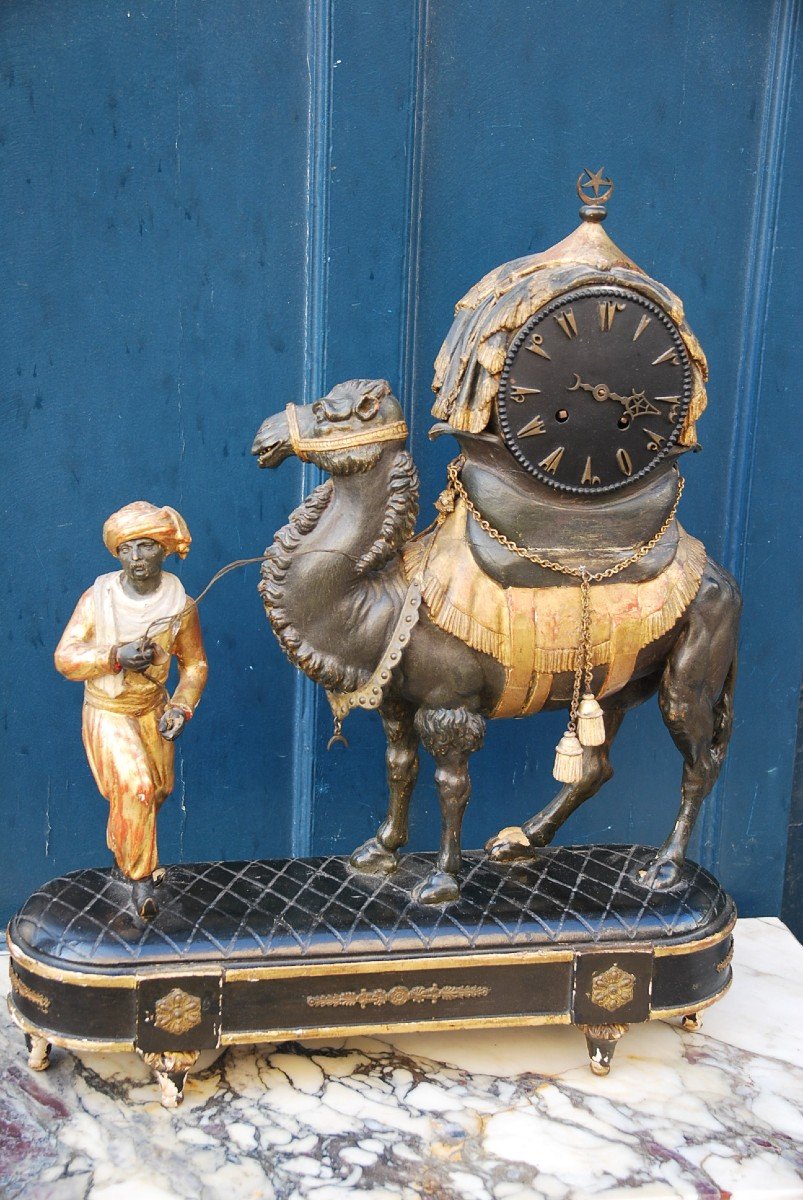 Rare Camel Clock In Black Forest Wood