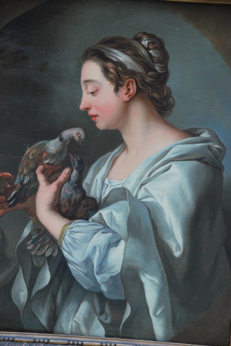Young Woman With Doves, Canvas XVIII Follower Of Lagrenée-photo-4