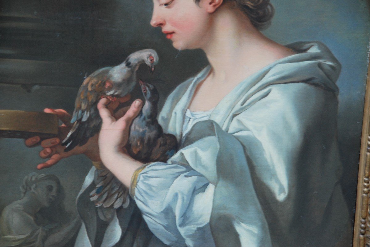 Young Woman With Doves, Canvas XVIII Follower Of Lagrenée-photo-1