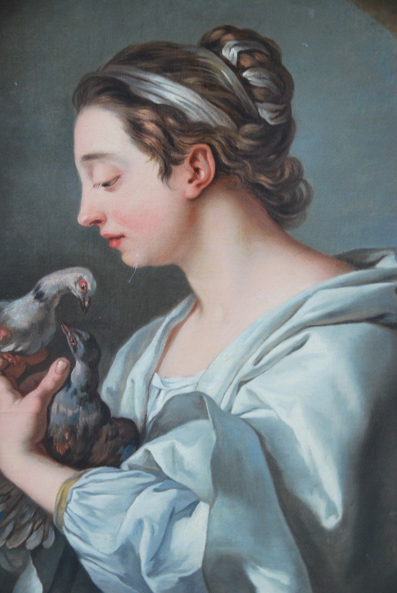 Young Woman With Doves, Canvas XVIII Follower Of Lagrenée-photo-5