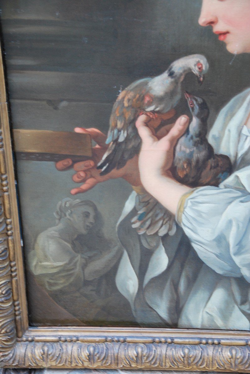 Young Woman With Doves, Canvas XVIII Follower Of Lagrenée-photo-6