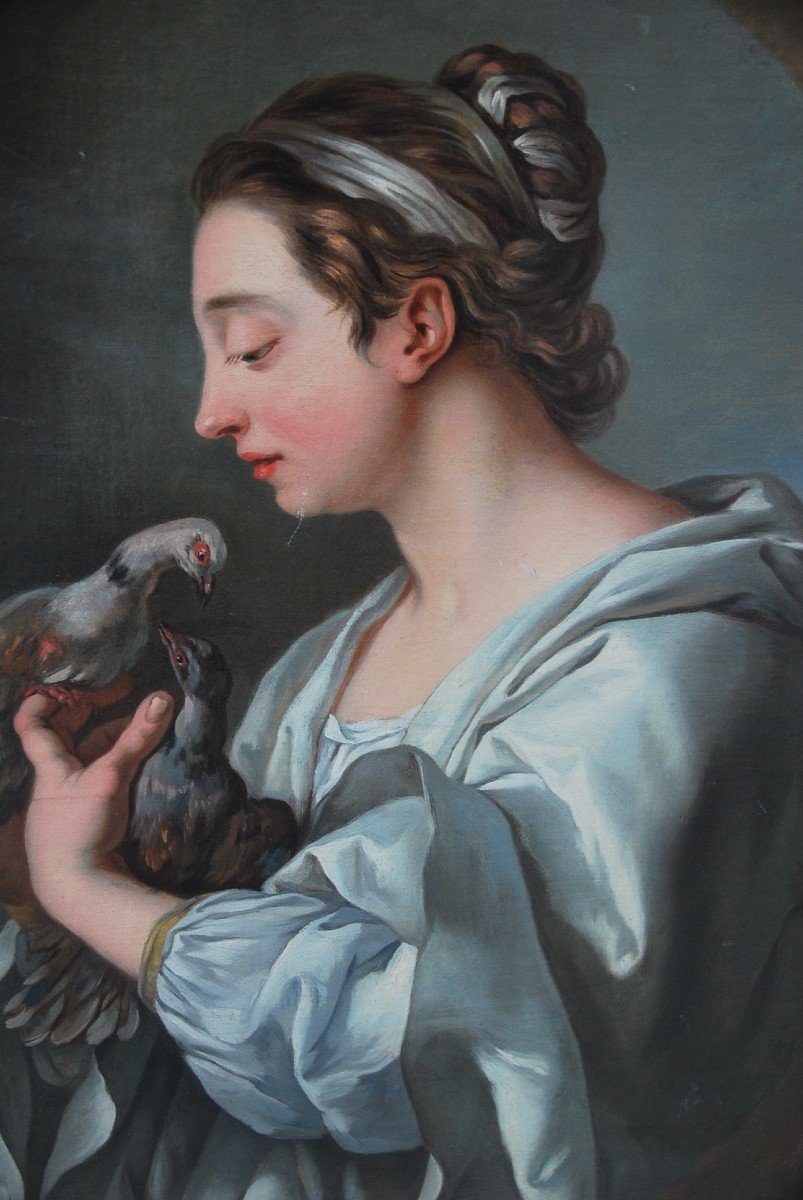 Young Woman With Doves, Canvas XVIII Follower Of Lagrenée-photo-8
