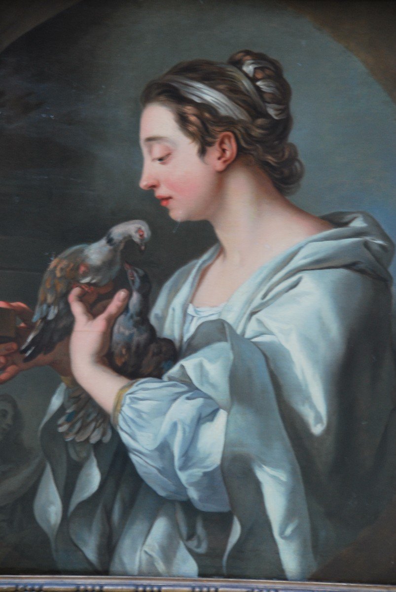 Young Woman With Doves, Canvas XVIII Follower Of Lagrenée