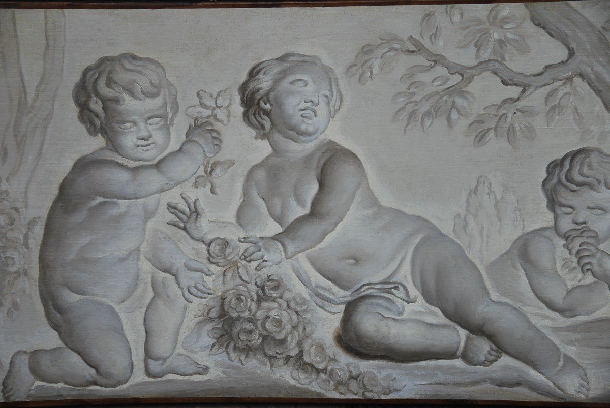 Suite Of 4 Putti Painted Canvases Attributable To Piat Joseph Sauvage Late XVIII-photo-2