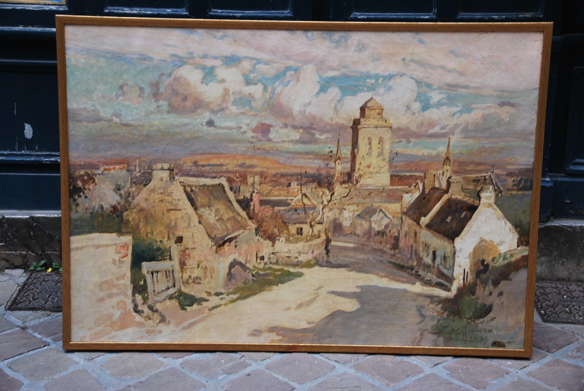 Locronan, Brittany, Large Oil On Canvas Signed De Villon-photo-2