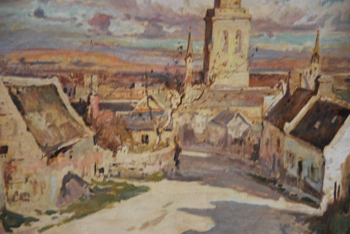 Locronan, Brittany, Large Oil On Canvas Signed De Villon-photo-4