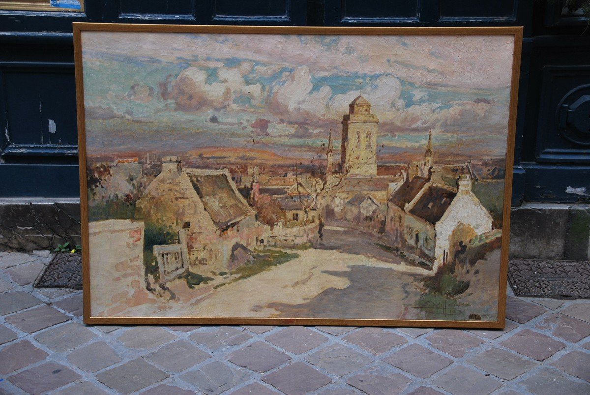 Locronan, Brittany, Large Oil On Canvas Signed De Villon-photo-5