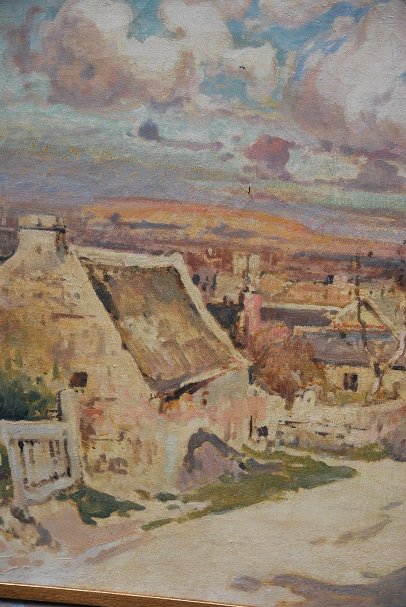 Locronan , Bretagne , Grande Huile Sur Toile Signée  De Villon-photo-8